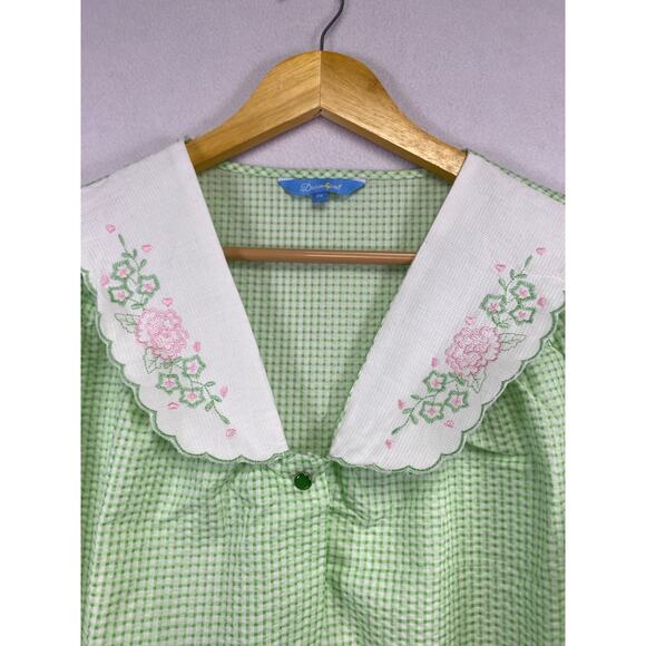 Dreamcrest Green Gingham Seersucker Duster Housecoat Robe with Embroidered  2X - Picture 2 of 7